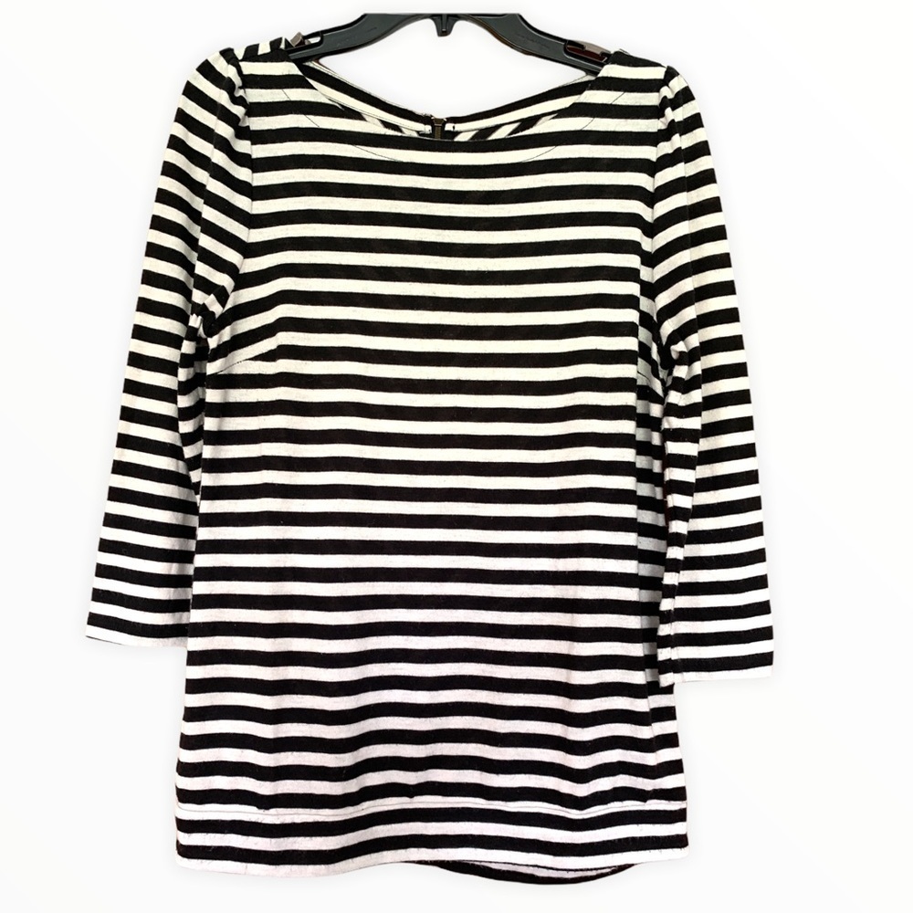 LOFT Black & White Striped 3/4 Sleeve Top Size M